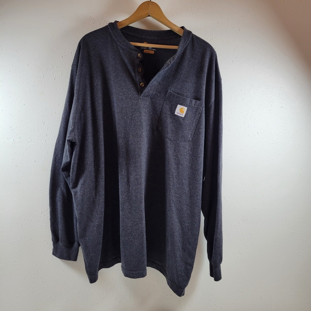 Carhartt Henley Shirt Mens 2XL Gray Excellent Long Sleeve Pocket K128 CRH